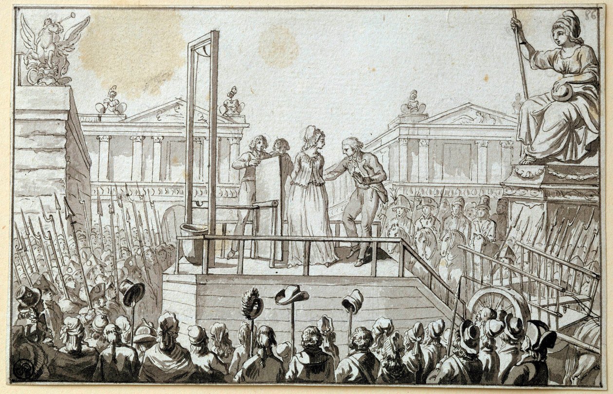 Revolución Francesa: "La reina María Antonieta (1755-1793) en el cadalso en octubre de 1793" Dibujo con tinta negra anónimo. 1793 Sol. 0,096x0,15 m. París, Museo del Louvre de French School