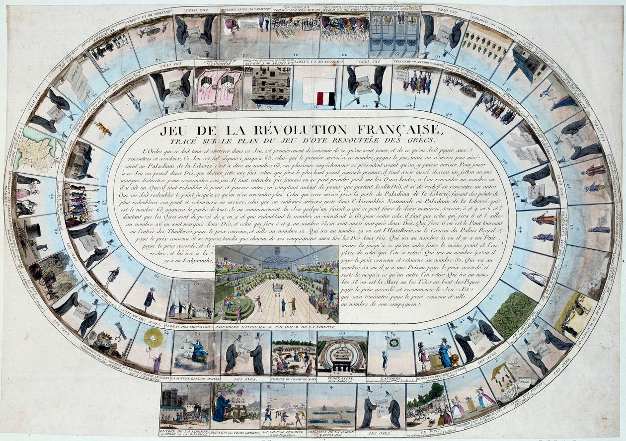 Revolución Francesa: juego de la oca a finales del siglo XVIII con las principales etapas de la Revolución de French School