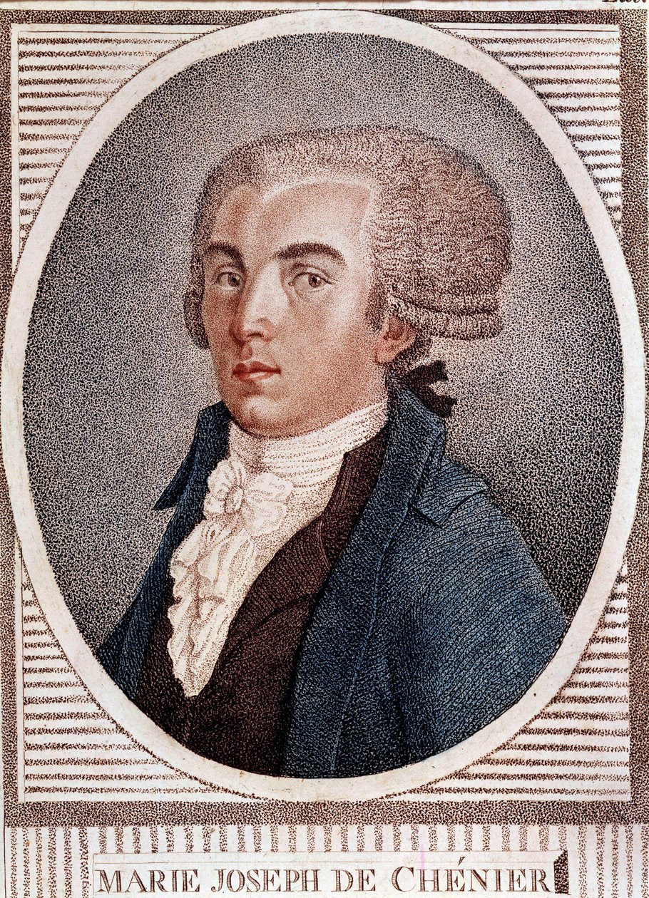 Revolución Francesa: retrato del diplomático poeta e historiador Marie Joseph Chenier (1764-1811), autor del grabado "Chant du depart" del siglo XIX. de French School