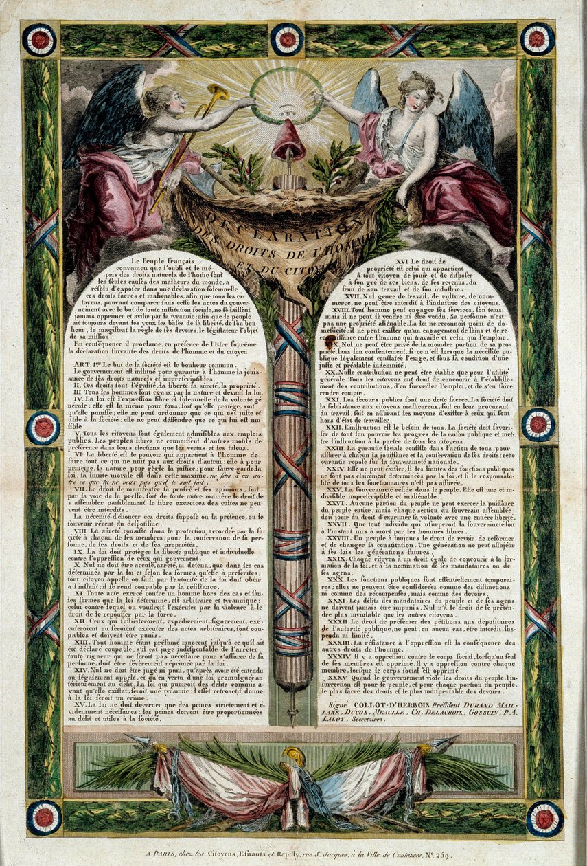 Revolución Francesa: cartel de la declaración de los derechos humanos de French School