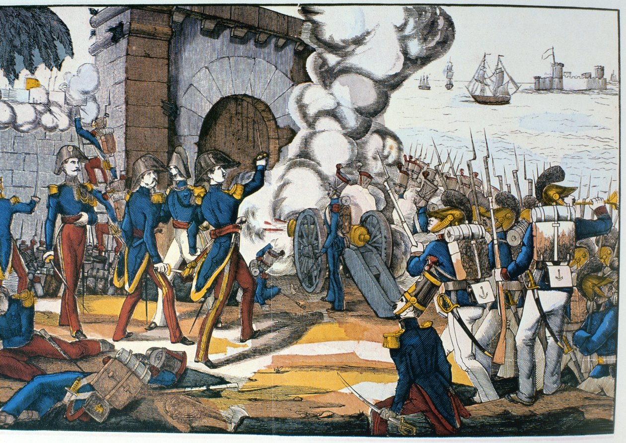 Ataque francés a la fortaleza mexicana de San Juan de Ulúa durante la Guerra de los Pasteles de 1838 de French School