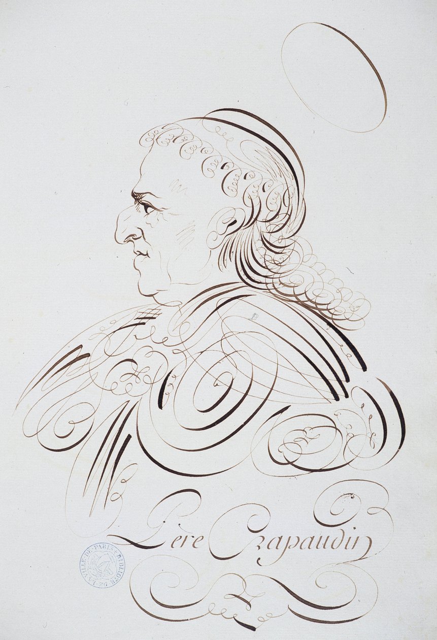 Caligrafía francesa: Retrato del Padre Crapaudin por Bernard de París alrededor de 1780. Biblioteca histórica de la ciudad de París de French School
