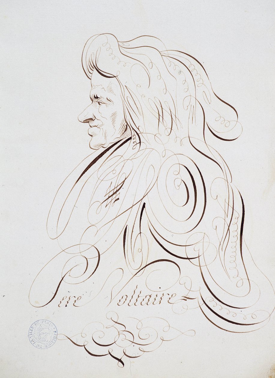Caligrafía francesa: Retrato del Padre Voltaire por Bernard de París alrededor de 1780. Biblioteca histórica de la ciudad de París de French School