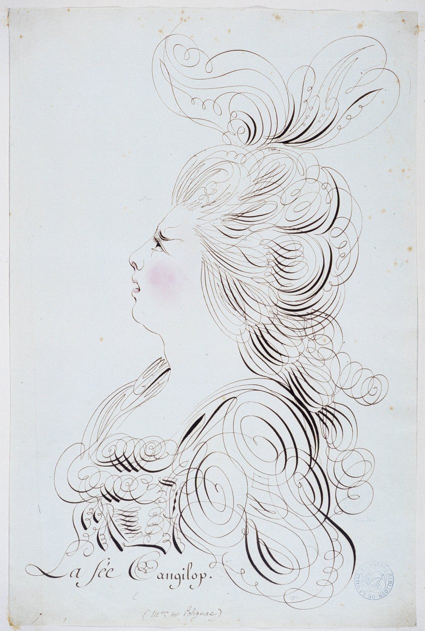 Caligrafía francesa: Retrato de la princesa de Polignac en el rostro realzado por acuarela por Bernard de París alrededor de 1780. Biblioteca histórica de la ciudad de París de French School