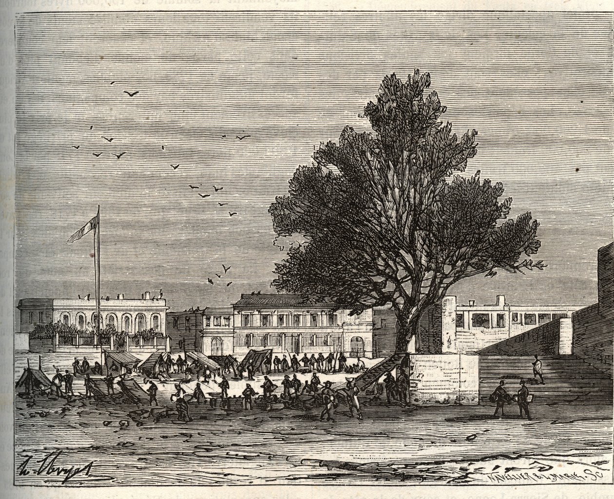Colonias francesas en África - Place du gouvernement en Gorée - grabado en "La Francia ilustrada: geografía, historia, administración estadística" por V.A. Malt-Brown. 1884 de French School