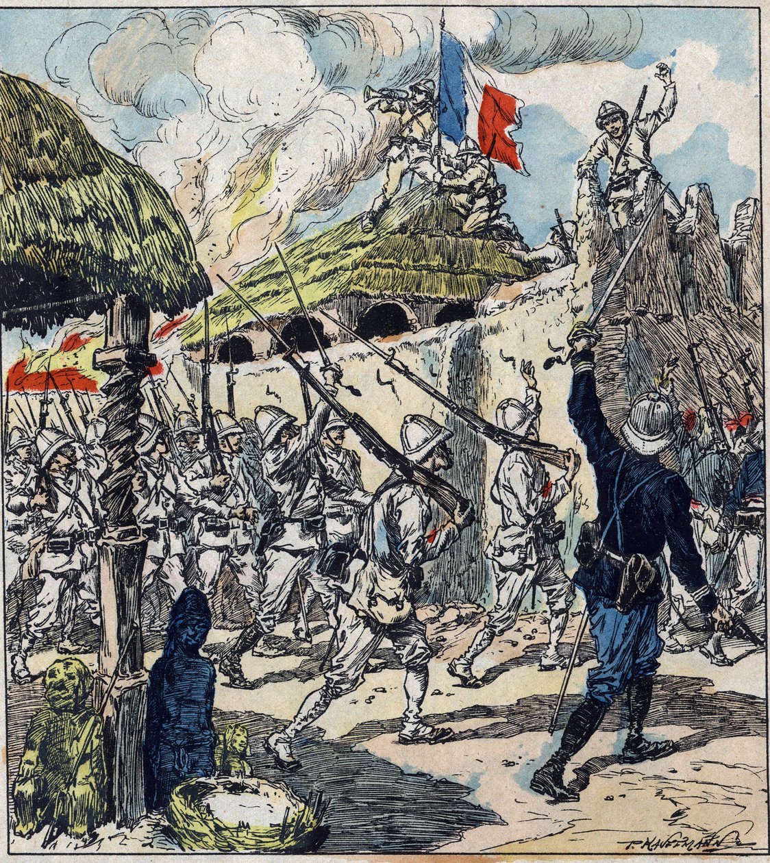 Expedición francesa a Dahomey (ahora Benín). Las tropas francesas entraron en Abomey el 17 de noviembre de French School