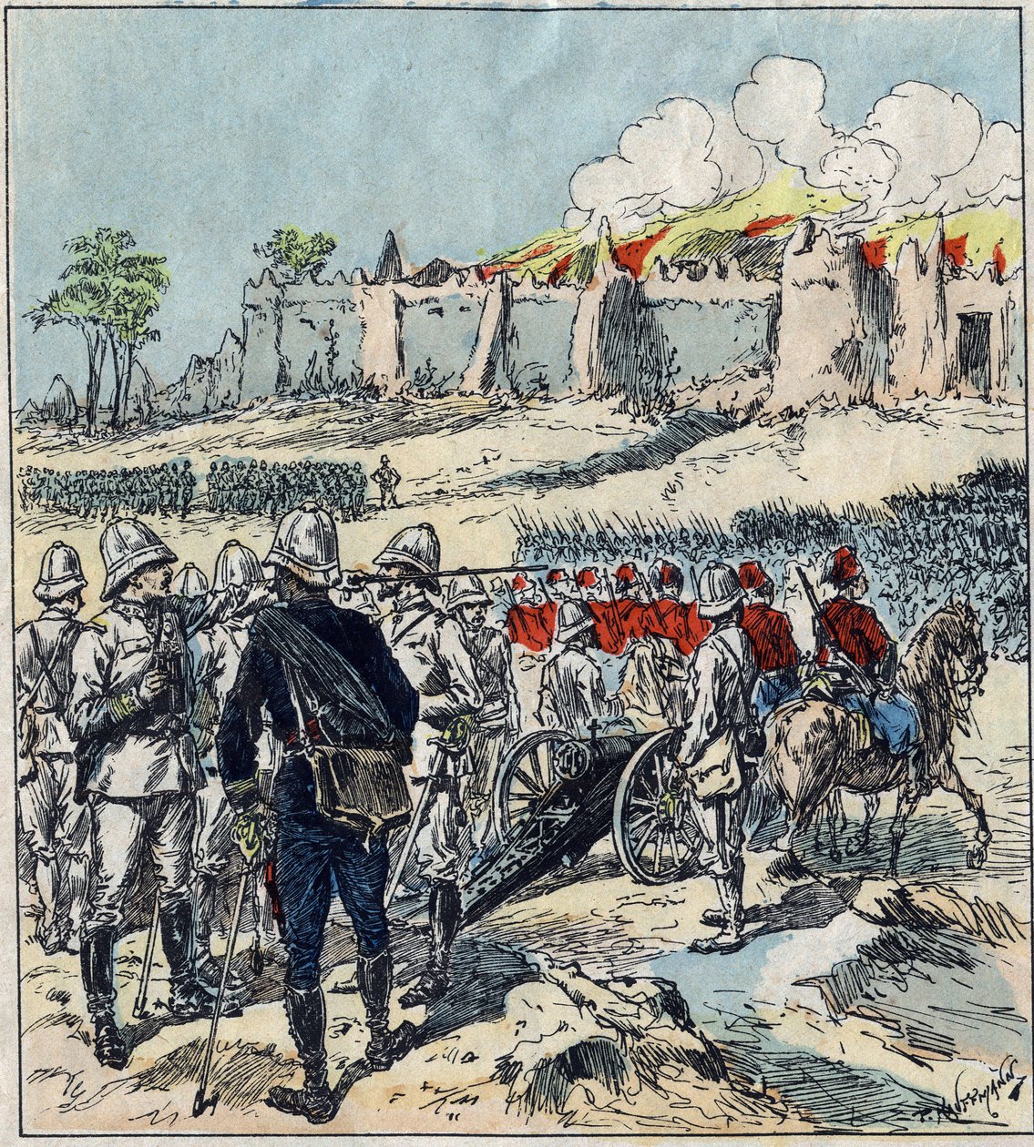 Expedición francesa a Dahomey (actual Benín). El General Dodds formando sus columnas de ataque antes de Abomey de French School