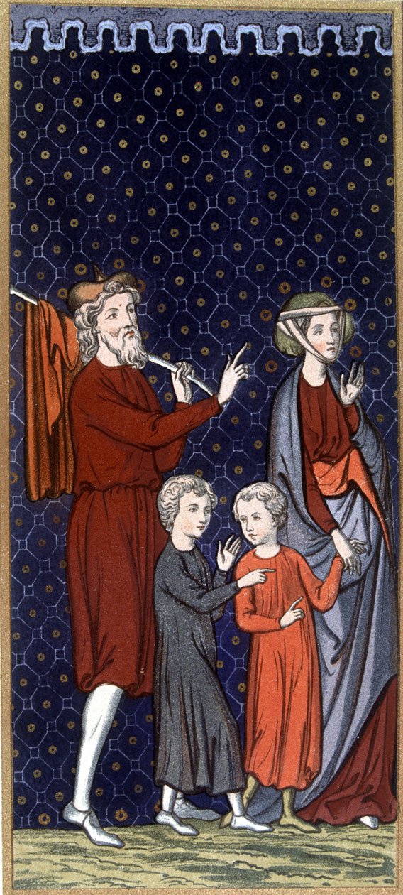 Familia francesa en el siglo XIV - en "Artes suntuarias del traje y el mobiliario", ed. Mangard-Maugé de French School