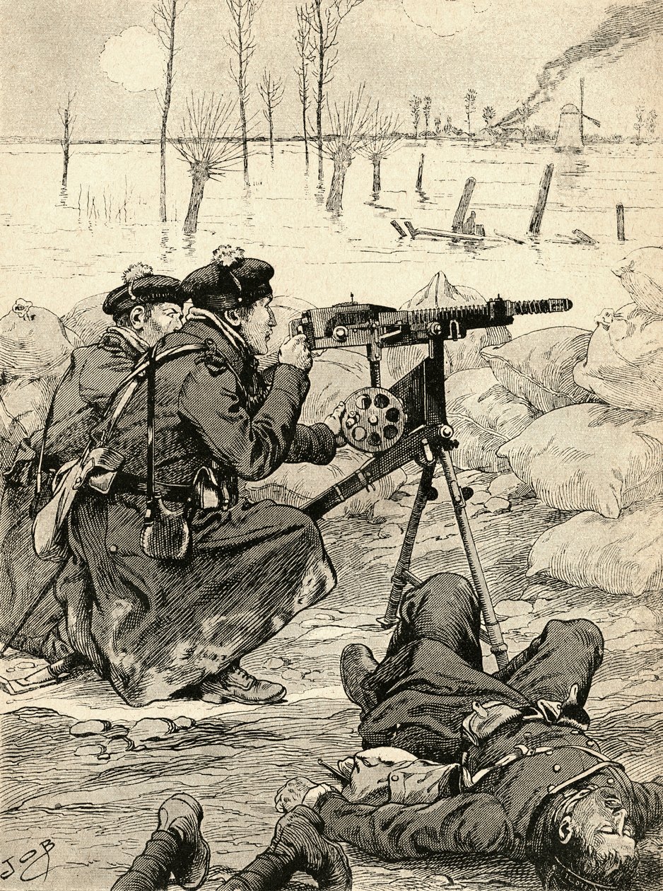 Equipo francés de ametralladoras en la Batalla del Yser, Bélgica de French School