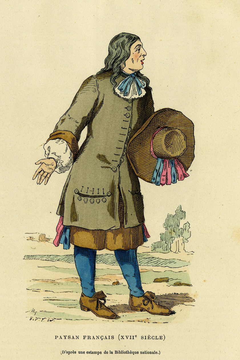 Traje de campesino francés en el siglo XVIII. Grabado en colores según una impresión de la biblioteca nacional, en “Francia y los franceses a través de los siglos” de Augustin Challamel, F.Roy editor, París 1882. Colección Selva. de French School