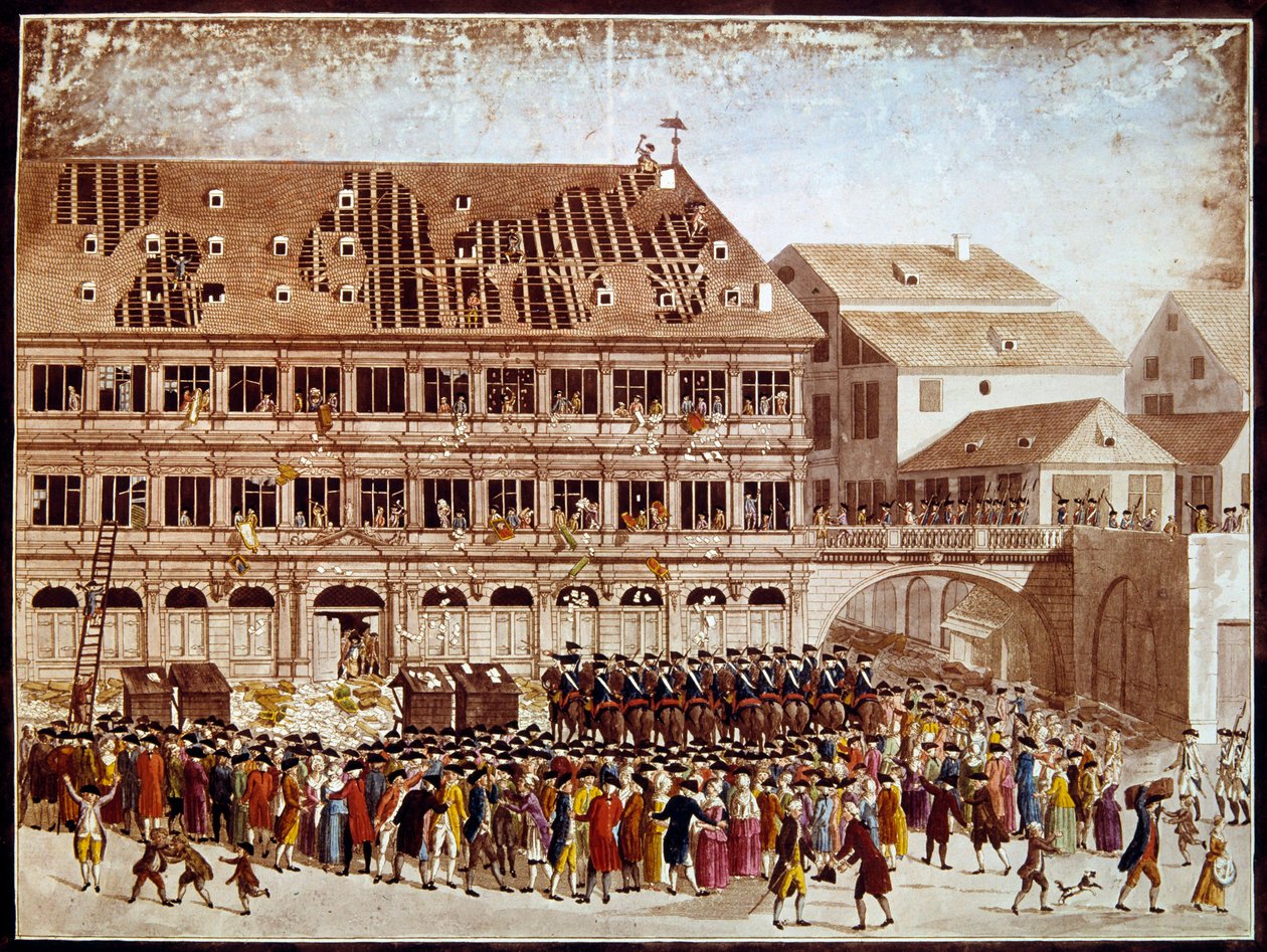 Revolución francesa: saqueo del Ayuntamiento de Estrasburgo el 20/07/1789. Grabado anónimo. París, B.N. de French School