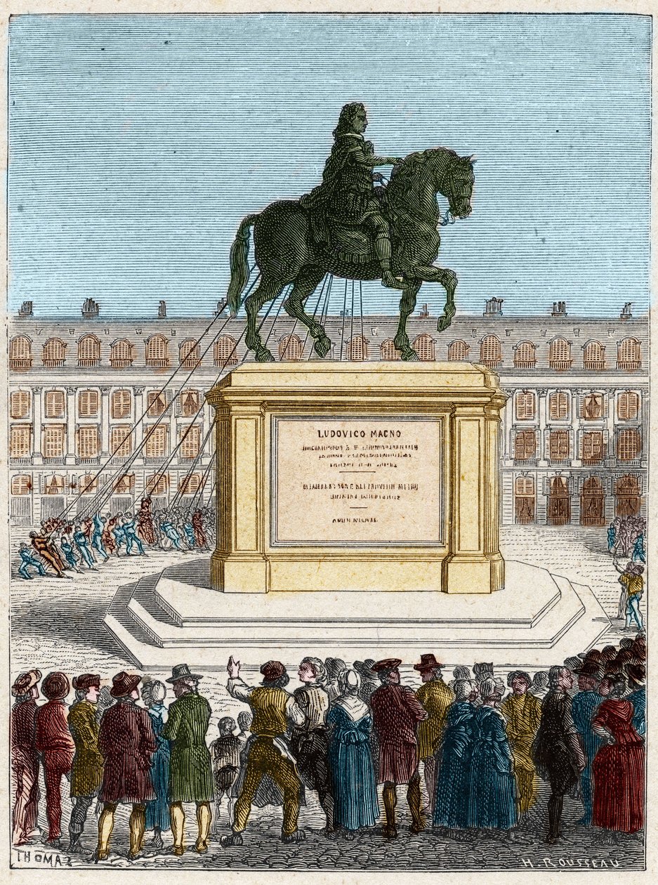 Revolución Francesa: derrocamiento de la estatua del Rey Luis XIV (1643-1715), Place Vendôme en París de French School