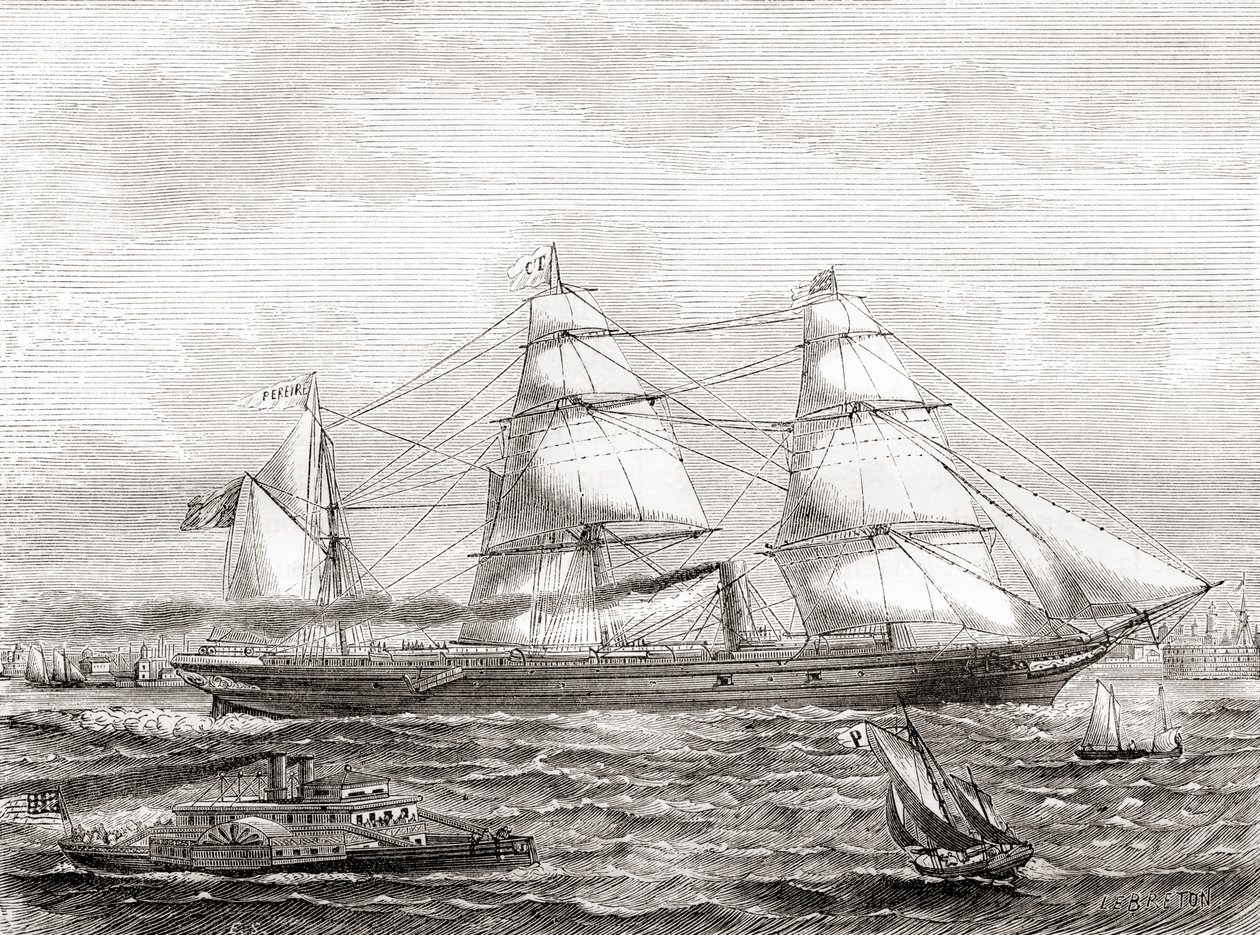 Transatlántico francés a vapor Pereire (1866-1888), de Les Merveilles de la Science, pub.1870 de French School