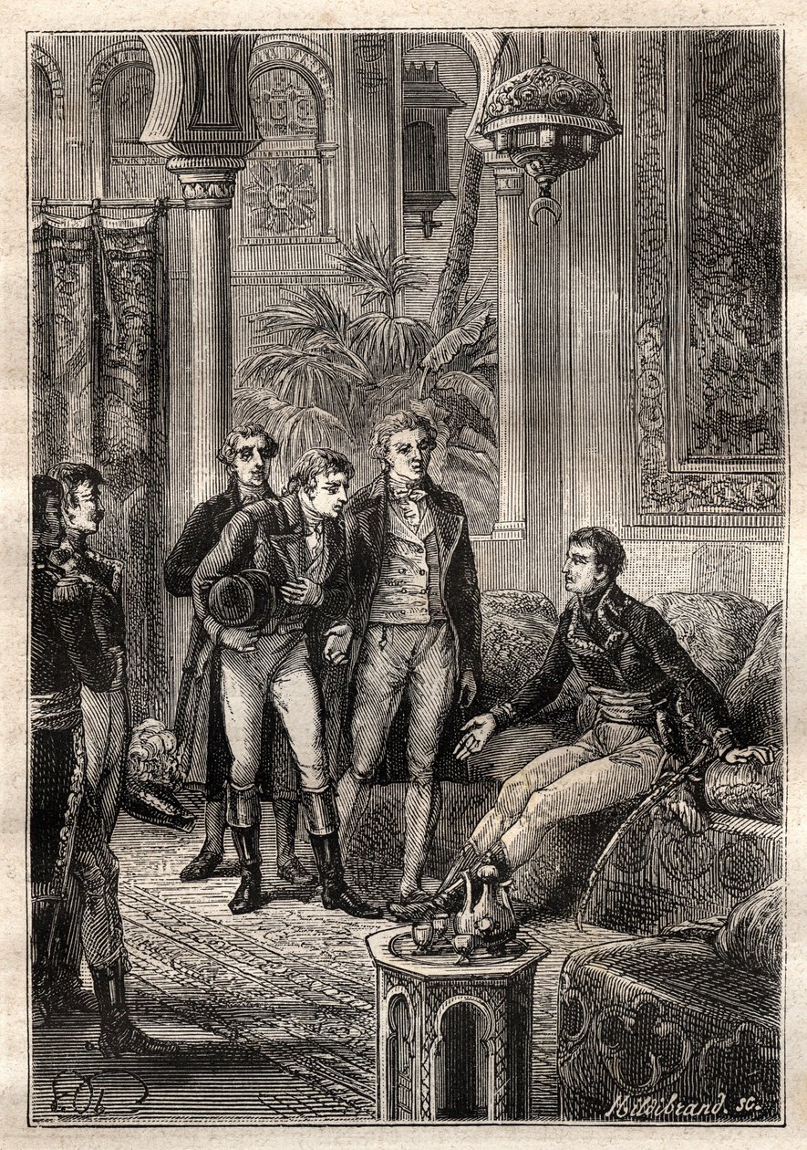 Friedrich Konrad Hornemann (1772-1801) conoció a Napoleón Bonaparte en El Cairo en 1797 en presencia de Gaspard Monge (1746-1818) y Claude Louis Berthollet (1748-1822) - ilustración tomada de 