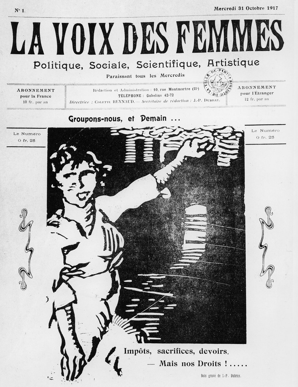 Portada de La Voix des Femmes, publicada en París, octubre de 1917 de French School