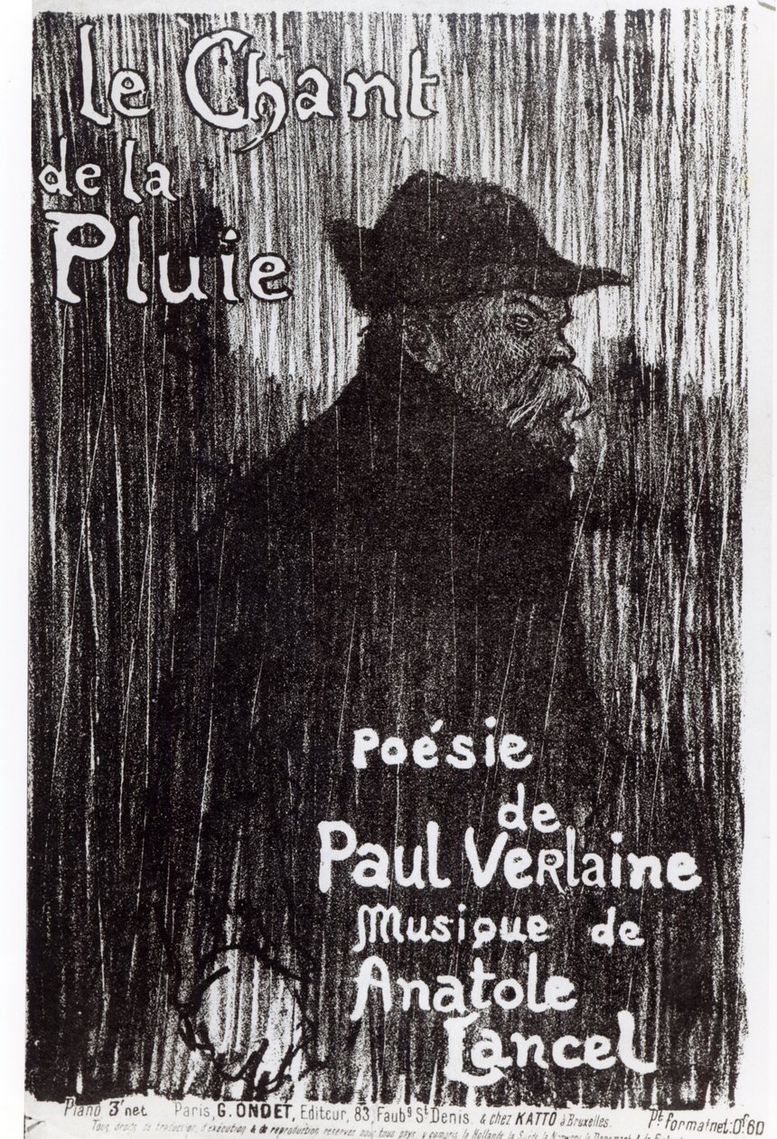 Portada de la partitura Le Chant de la pluie, de un poema de Paul Verlaine, 1844 de French School