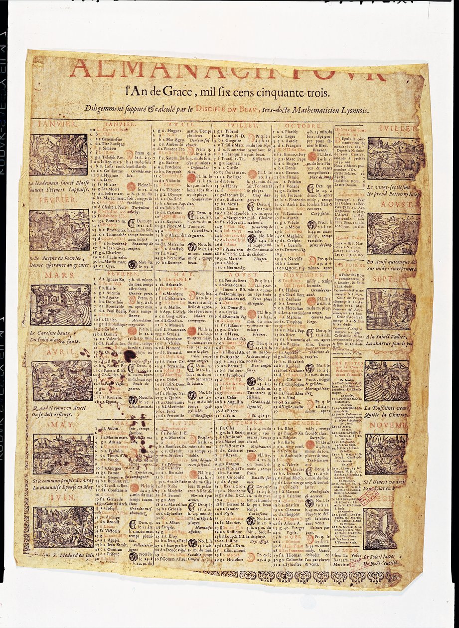 Portada de un almanaque para 1653 de French School