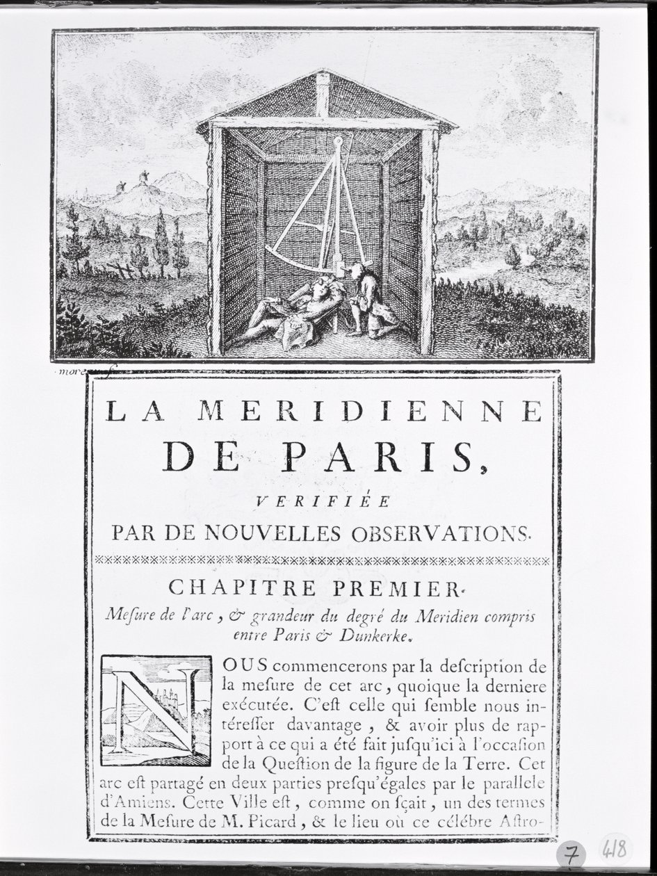 Portada del primer capítulo de La Meridienne de Paris por Cesar-Francois Cassini de Thury, 1744 de French School