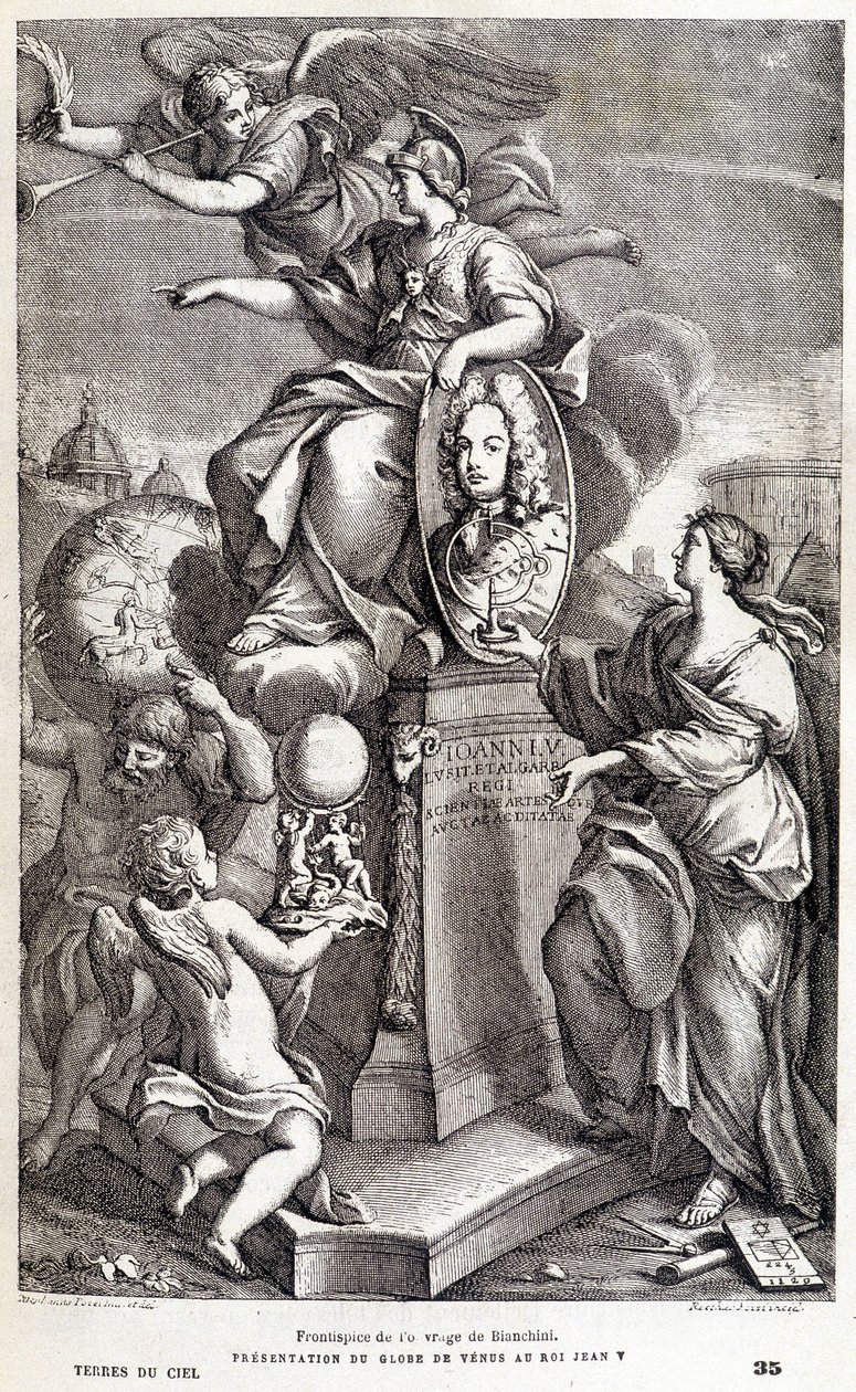 Frontispicio de la obra de Bianchini sobre Venus (c.1727) - en "Les terres du ciel" de Camille Flammarion, ed. Marpon  Flammarion, París de French School