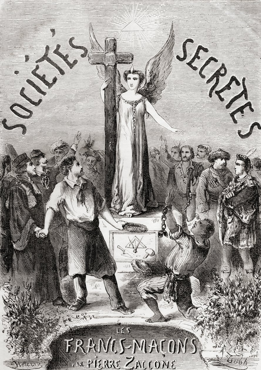 Frontispicio de Societes Secretes, les Francs Macons, publicado c.1867 de French School