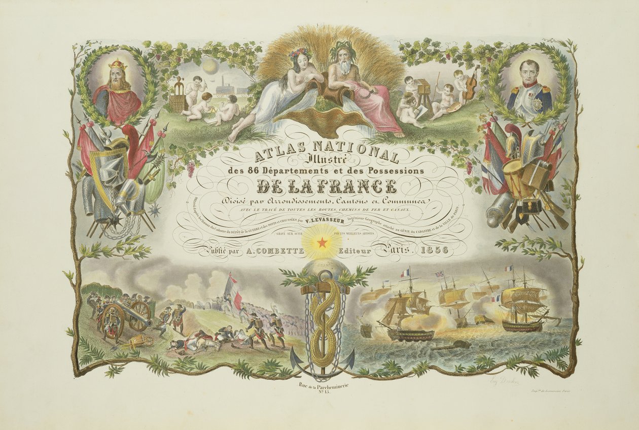 Frontispicio del Atlas Nacional Ilustrado de los 86 Departamentos y las Posesiones de Francia, por Victor Levasseur 1856 de French School