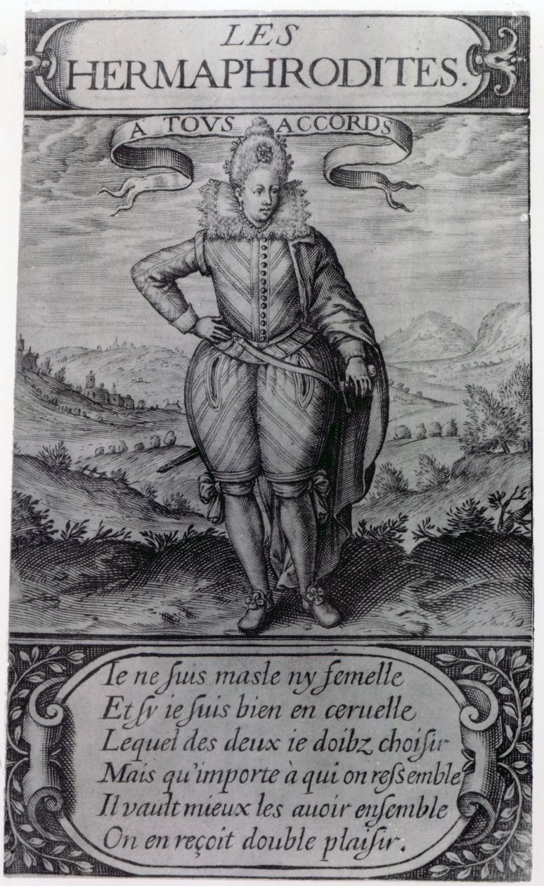 Portada de Les Hermaphrodites de Thomas Artus, 1605 de French School