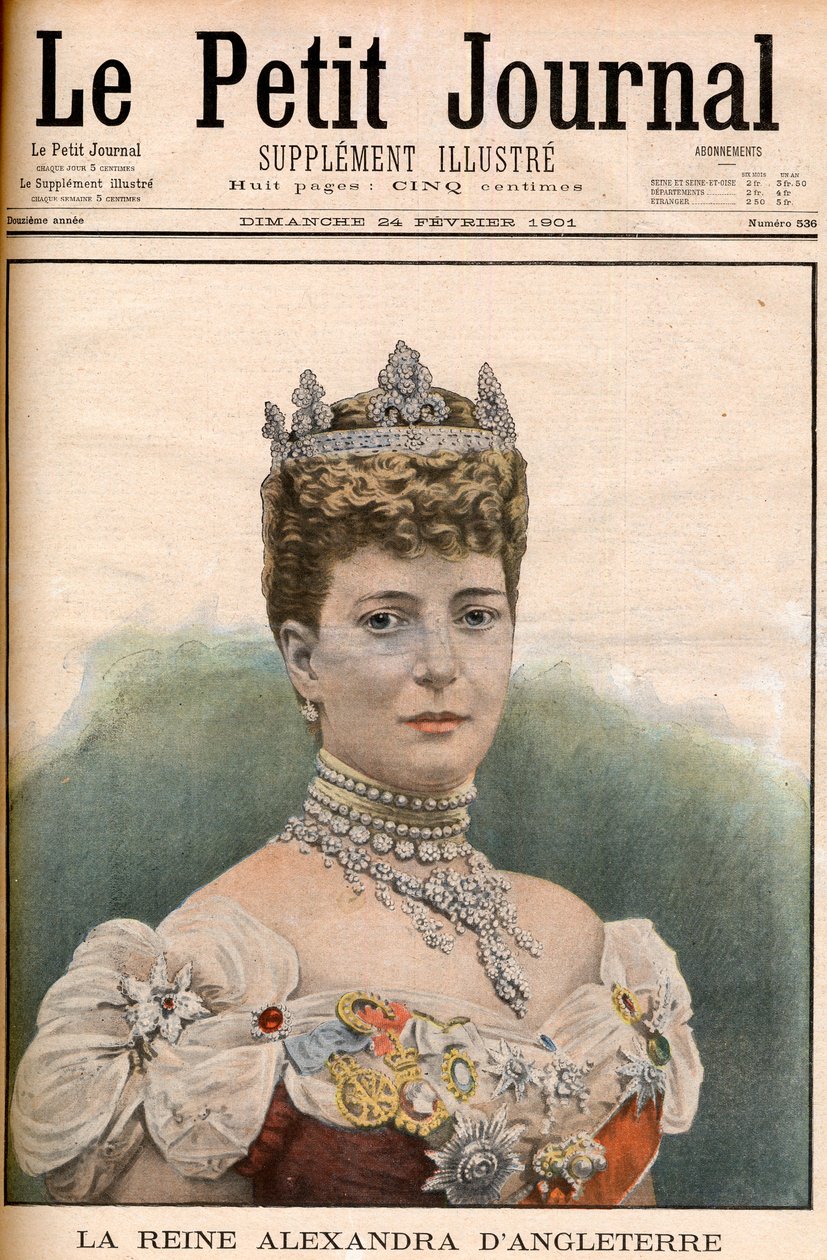 Portada del periódico francés reina Alexandra de Inglaterra (1844-1925) esposa del rey Eduardo VII “Le Petit Journal” 24 de febrero de French School