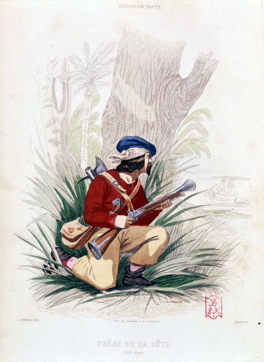 Hermano de la costa (siglo XVII) - en "Historia de los piratas y corsarios del Océano y del Mediterráneo" por P. Christian, París, ed. D. Cavaillès. Volumen 2 1847 de French School