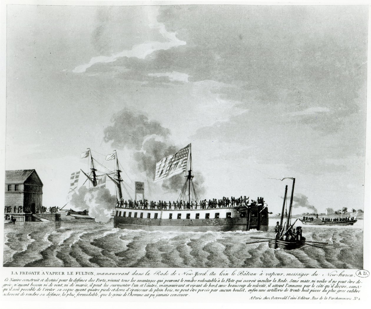 Buque de guerra a vapor de Fulton, Fulton el Primero, diseñado y construido por Robert Fulton para la defensa de Nueva York en la guerra de 1812 de French School