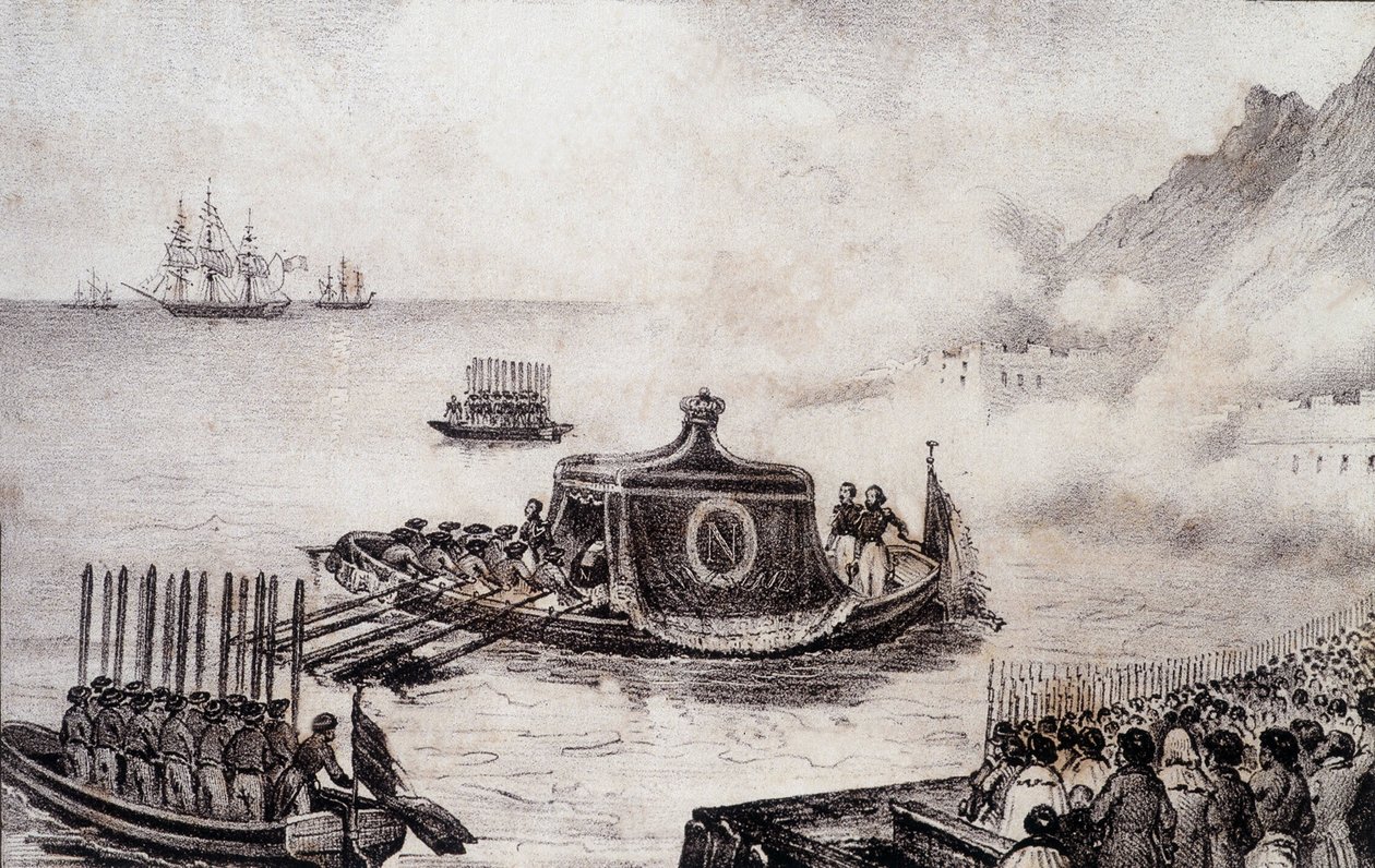Funeral de Napoleón I: salida de Santa Elena - dibujo de Levilly, en 