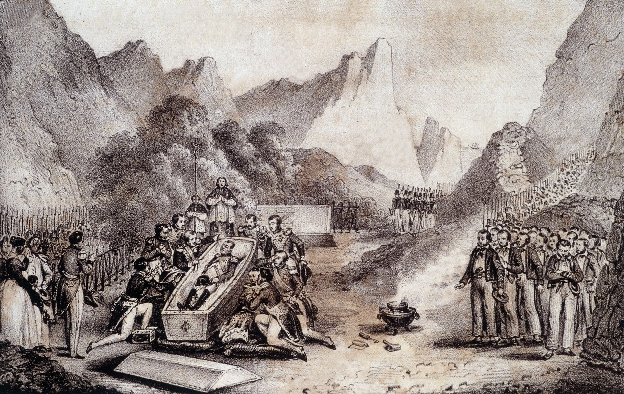 Funeral de Napoleón I: exhumación del cuerpo de Napoleón en Santa Elena - dibujo de Levilly, en "Pintura histórica del funeral de Napoleón" de M. St Maurice, c. 1851. de French School
