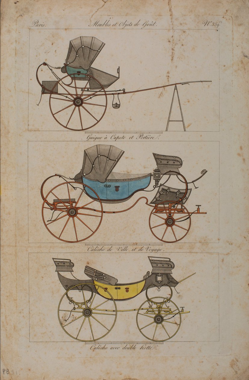 Muebles y Objetos de Gusto, No. 32, Phaeton Simple (grabado coloreado) de French School
