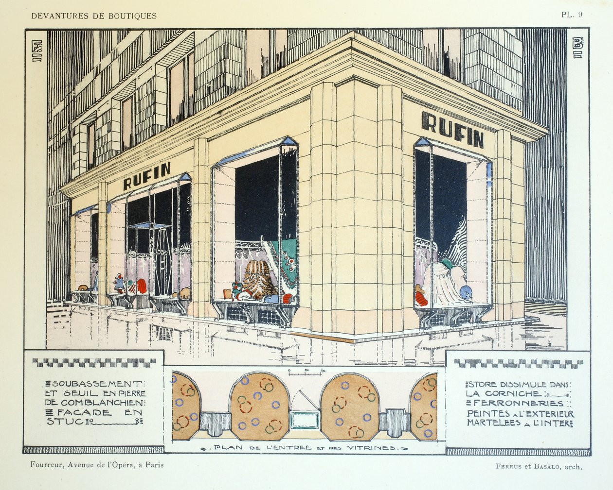 Peletero, placa 9, ilustración de Devantures de Boutiques por Louis-Pierre Sezille, París, 1927 de French School