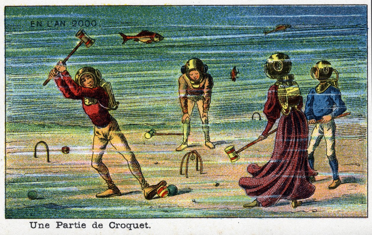 Días futuros: Una visión del siglo XIX del año 2000 - Serie “En el año 2000”: Una partida de croquet (bajo el mar). Cromolitografía de Villemard de French School