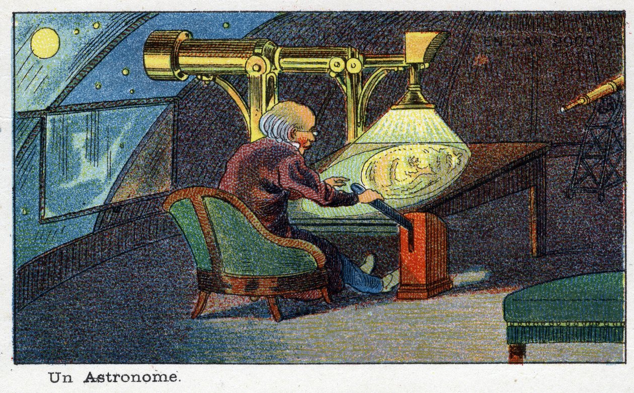 Futuredays: Una visión del siglo XIX del año 2000 - Serie: Un astrónomo (trabajando con un telescopio particular) de French School