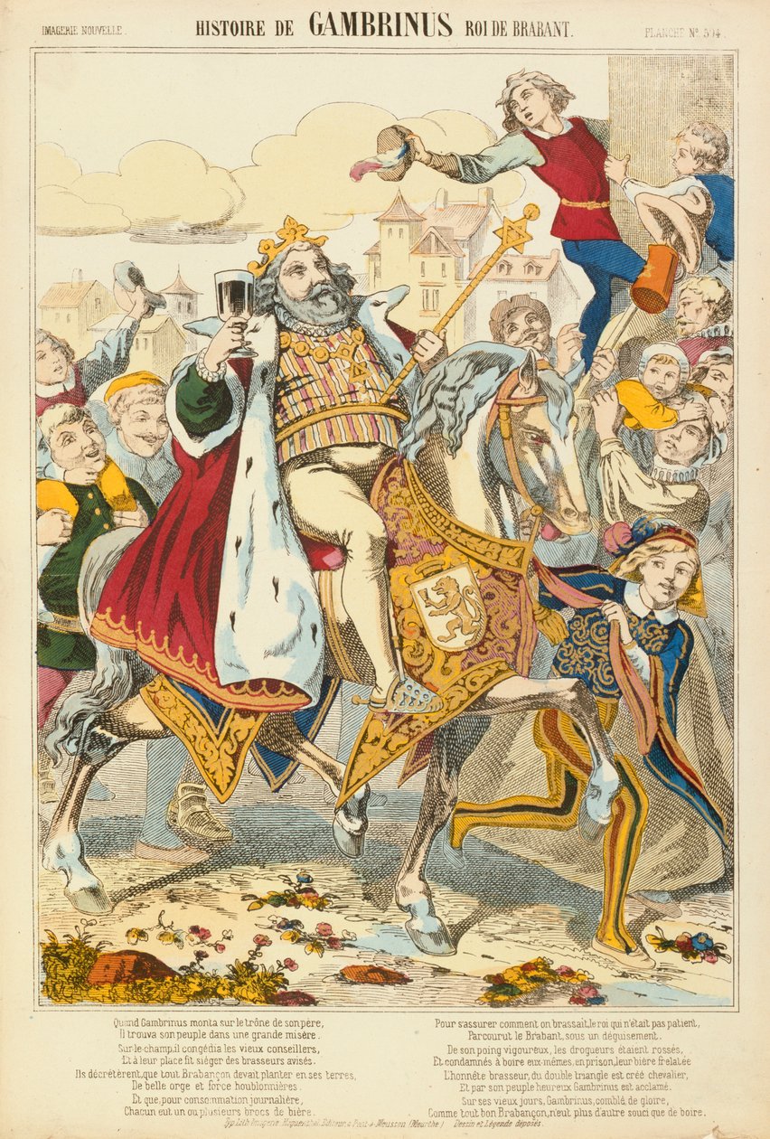 Gambriunus, legendario rey de Flandes, hoja publicada por Verlag Haguenthal, Pont-a-Mousson, 1860 de French School