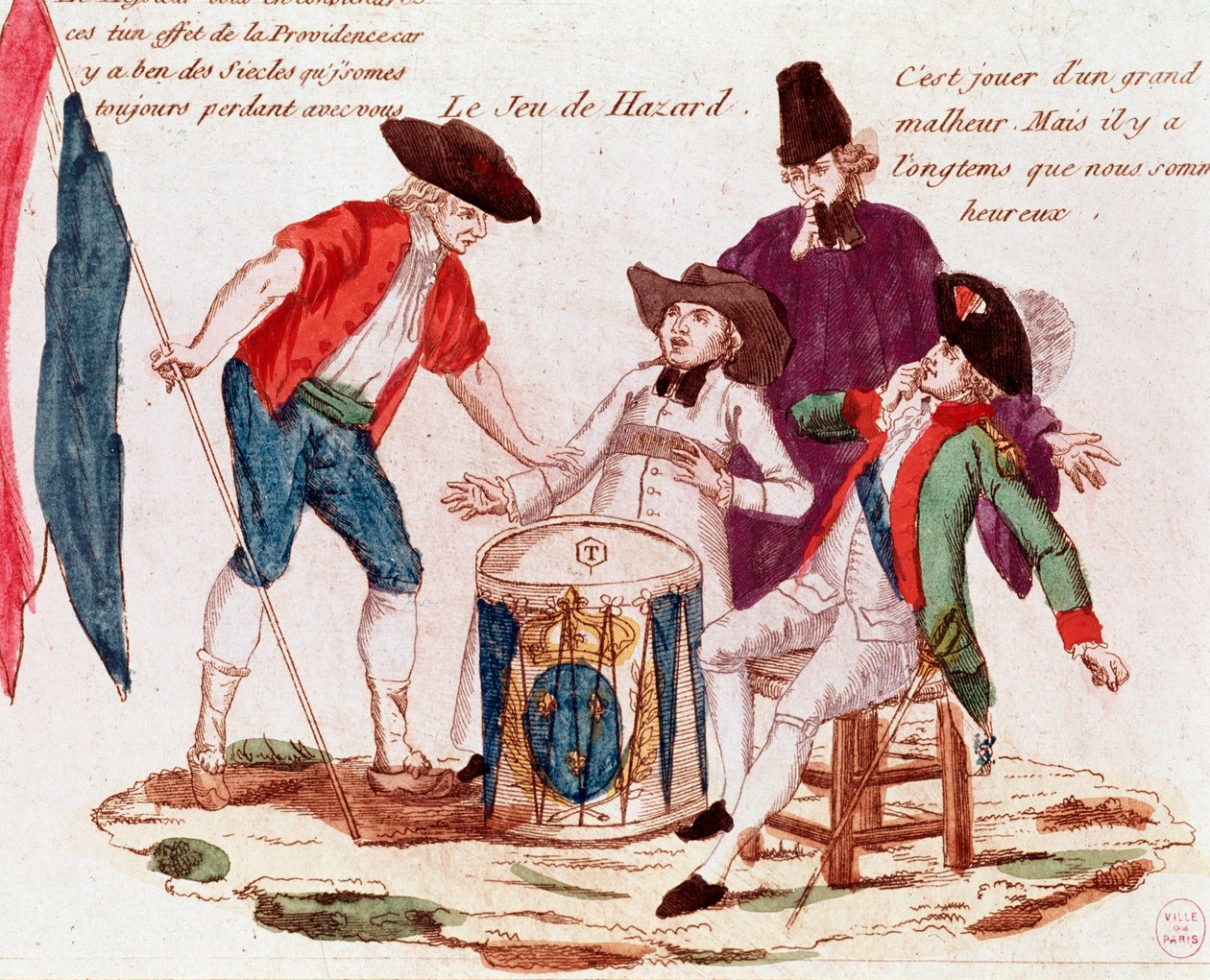 Juego de azar jugado por los Tres Estados (clero, tercer estado y nobleza) (grabado, finales del siglo XVIII) de French School