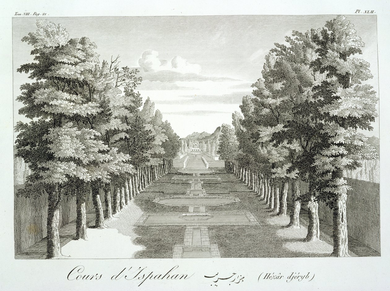 Jardines en Tshehar-Bagh, Isfahan, de Voyages du Chevalier Chardin en Perse, et autres Lieux de l