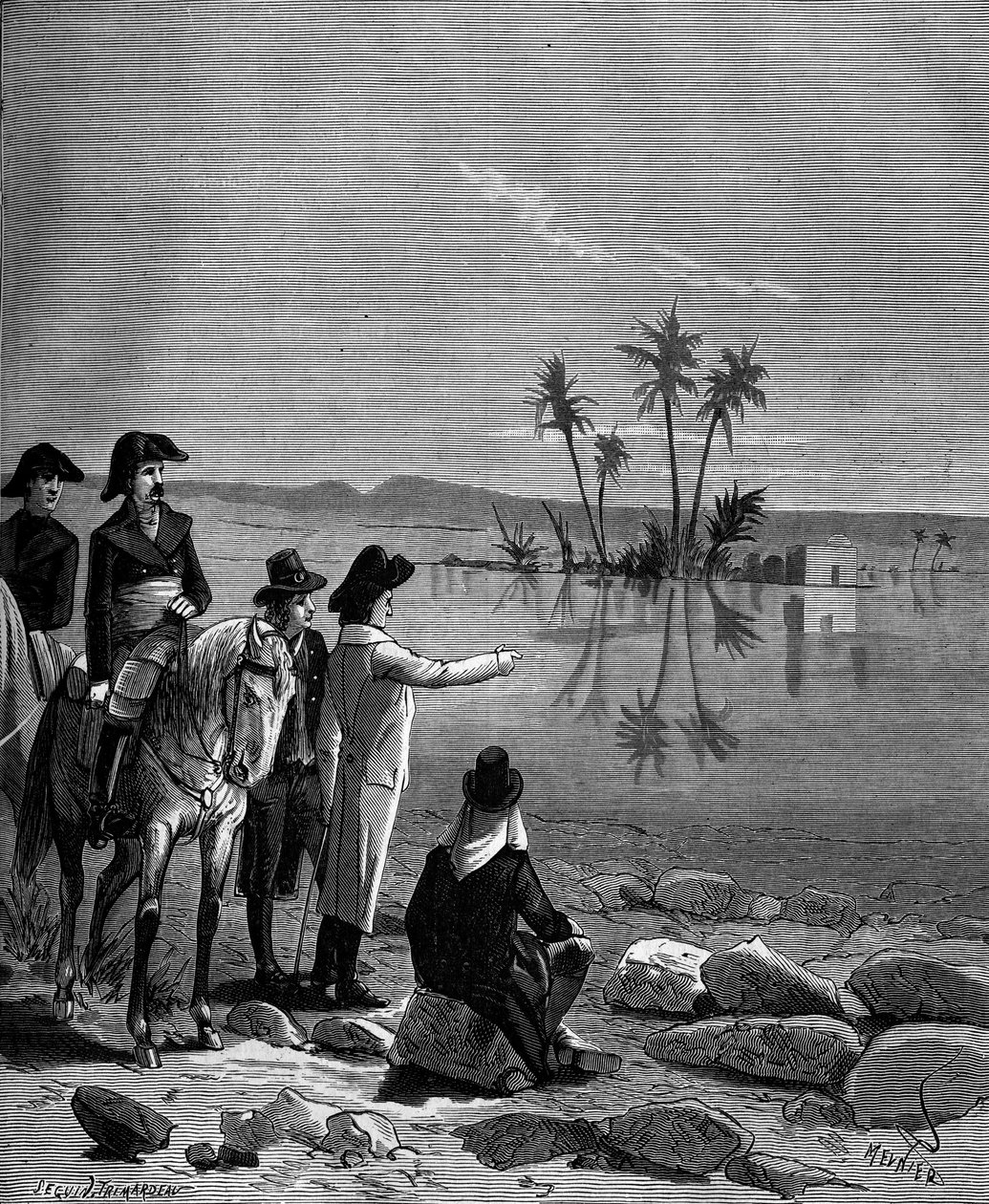 Gaspard Monge, Conde de Peluse (1746 - 1818), matemático francés durante la campaña de Egipto (1798-1801) observó el fenómeno del espejismo de French School