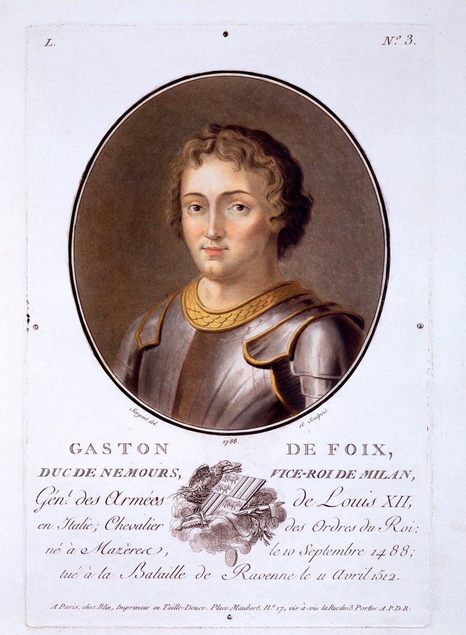 Gastón de Foix, Duque de Nemours, de Retratos de grandes hombres, mujeres ilustres y sujetos memorables de Francia, publicado 1787-92 de French School