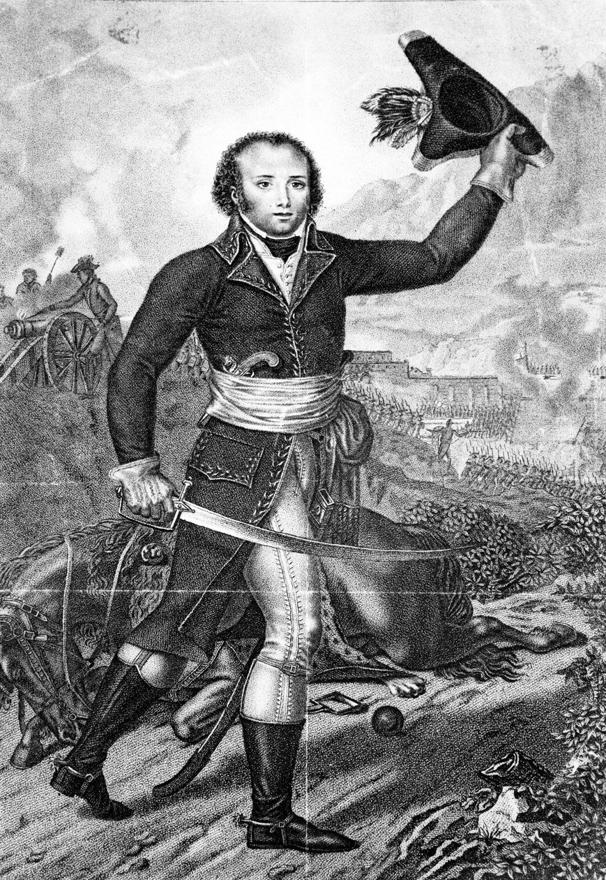 General Alexandre Dumas en uniforme republicano francés en el campo de batalla, c.1797 de French School