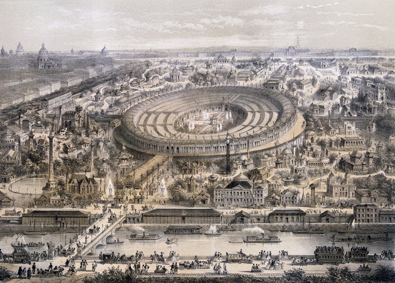 Vista general de la Exposición Universal de 1867, tomada desde la colina de Trocadero, París, 1867 de French School
