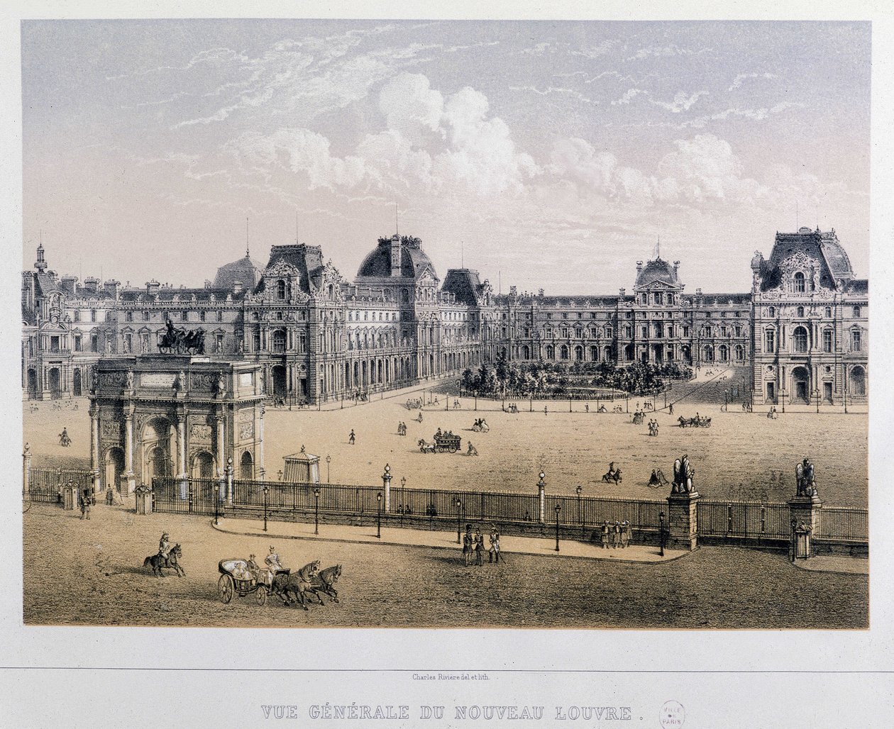Vista general del nuevo Louvre: Arco del Carrusel - Grabado del siglo XIX de French School