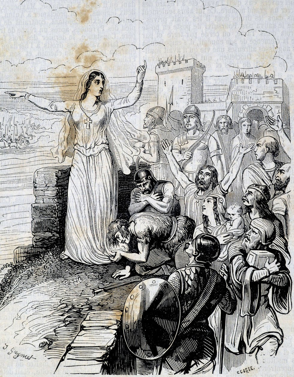 Genoveva tranquiliza al pueblo de París - en “Historia de Francia” de L.-P. Anquetil de French School