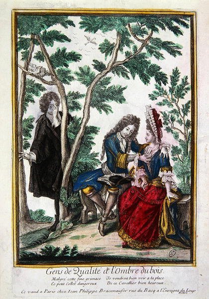 Caballero cortejando a una dama a la sombra de un bosque de French School