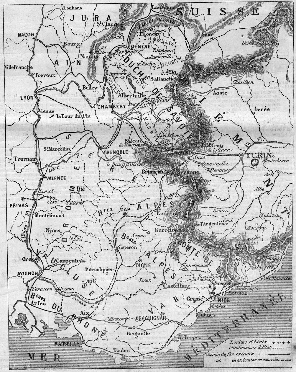 Mapa geográfico del Ducado de Saboya y el Condado de Niza de French School