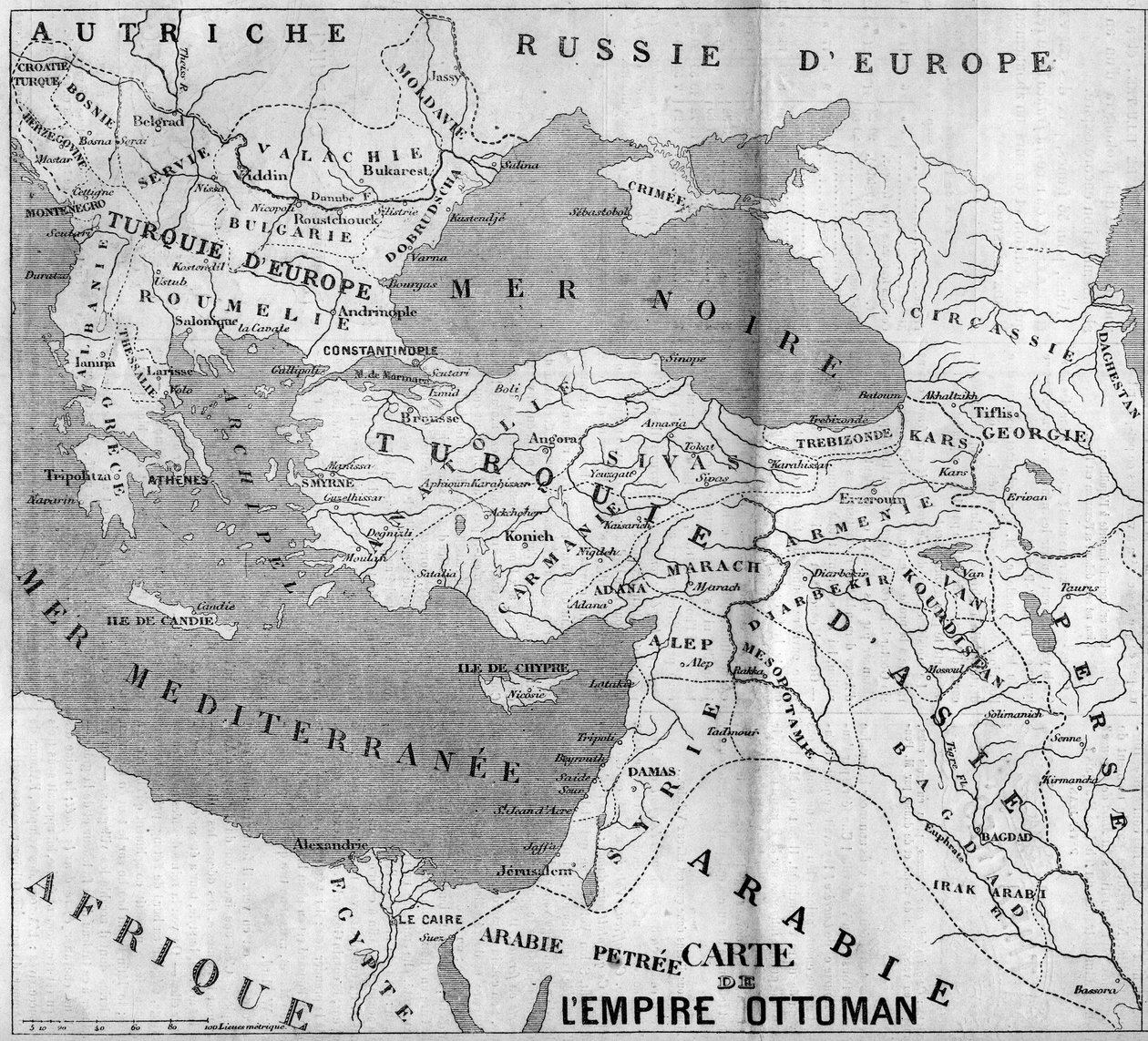 Mapa geográfico del Imperio Otomano en 1860. Grabado en “Le Monde Illustré” n°173 del 4 de agosto de 1860 de French School