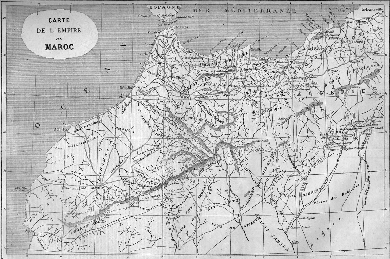 Mapa geográfico del imperio de Marruecos en 859. Grabado en “Le Monde Illustré” n°129 del 1 de octubre de 1859. de French School