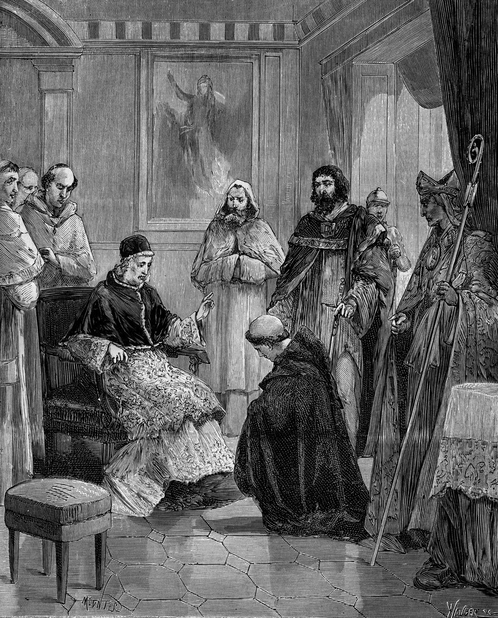 Gerberto de Aurillac (938-1003) futuro papa bajo el nombre de Silvestre II (999 a 1003), filósofo y matemático presentado por el Conde Borel al Papa Juan XIII, papa de 965 a septiembre de 972. En "Historia popular de la ciencia, invenciones y descubrimient de French School