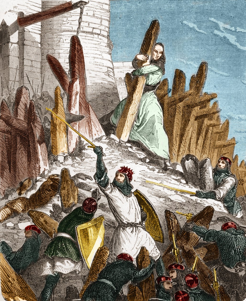 Guerra contra Hugues du Puiset por Luis el Gordo: Ataque del Castillo de Puiset (ubicado en el departamento de Eure-et-Loir) por las fuerzas del Rey de Francia LUIS VI el Gordo en 1118. Grabado en “Histoire De France En Cent Paintings” por Paul Lehugeur de French School